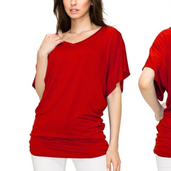 Women's Short Sleeve V-Neck Dolman Top - Picture 2 of 4